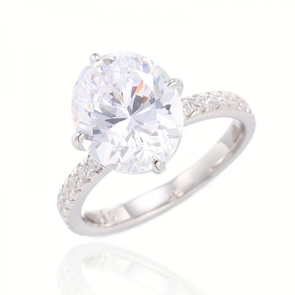 Oval Shape Morganite Nano And Round White Cubic Zircon Silver Ring With Rose Gold Plating 