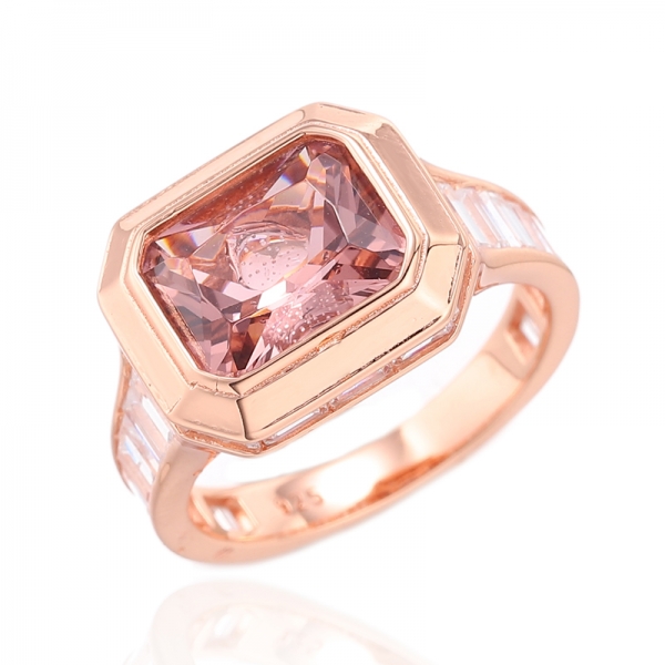Octagon Green Nano And Baguette White Cubic Zircon Rhodium Silver Ring 