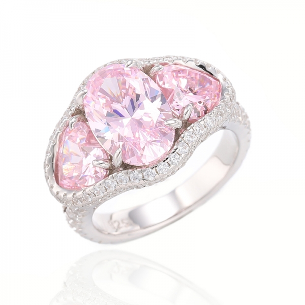 Oval Shape And Heart Shape Morganite Nano Silver Ring With Rose Gold Plating 