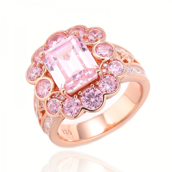 Emerald Tanzanite And Round White Cubic Zircon Rhodium Plating Silver Ring 