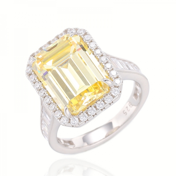 Emerald Tanzanite And Baguette White Cubic Zircon Rhodium Plating Silver Ring 