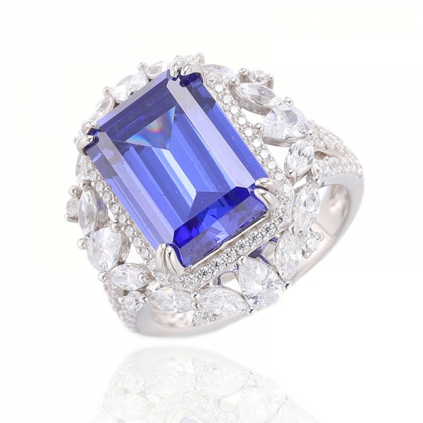 Emerald Diamond Yellow And Marquise White Cubic Zircon Rhodium Plating Silver Ring 