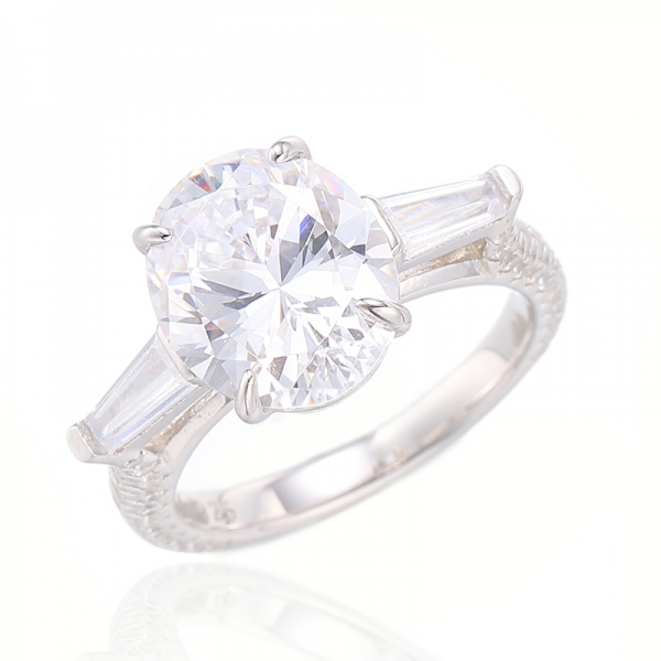 Oval Shape Morganite Nano And Tapered White Cubic Zircon Silver Ring With Rose Gold Plating 