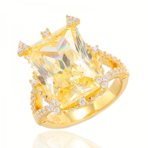 Octagon Morganite Nano And Round White Cubic Zircon Silver Ring With Rose Gold Plating 