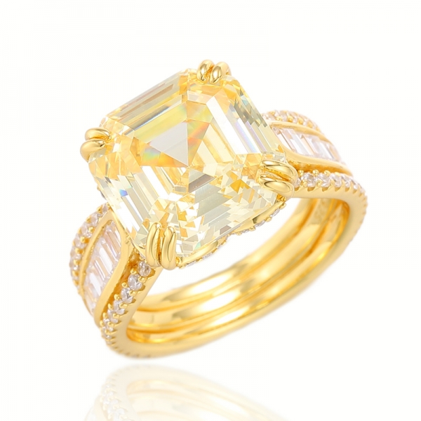 Asscher Pink And Baguette White Cubic Zircon Rhodium Silver Ring 