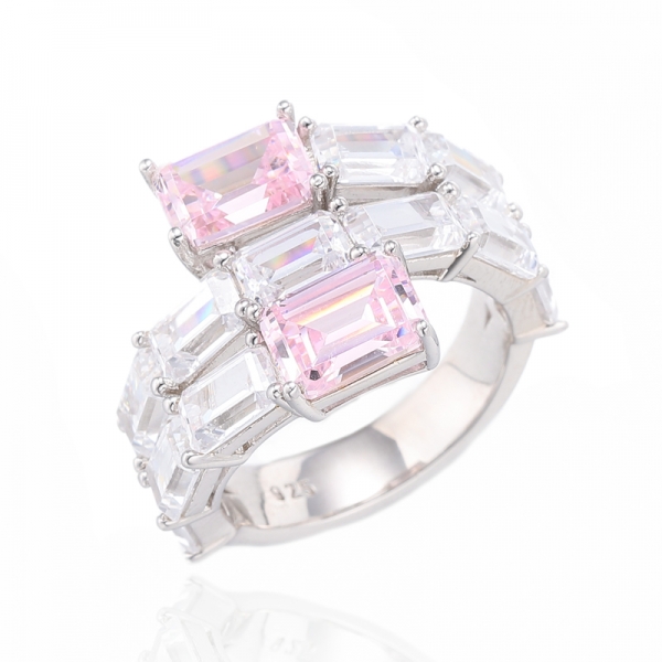Emerald Tanzanite And White Cubic Zircon Rhodium Plating Silver Ring 