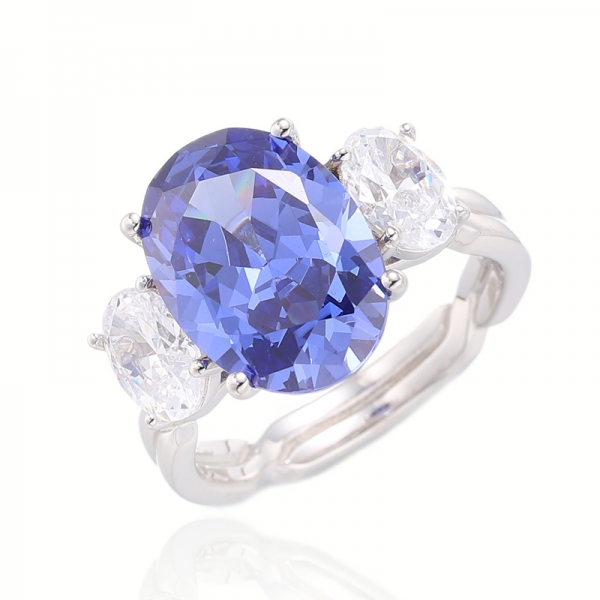 Oval Shape And Round White Cubic Zircon Rhodium Silver Ring 