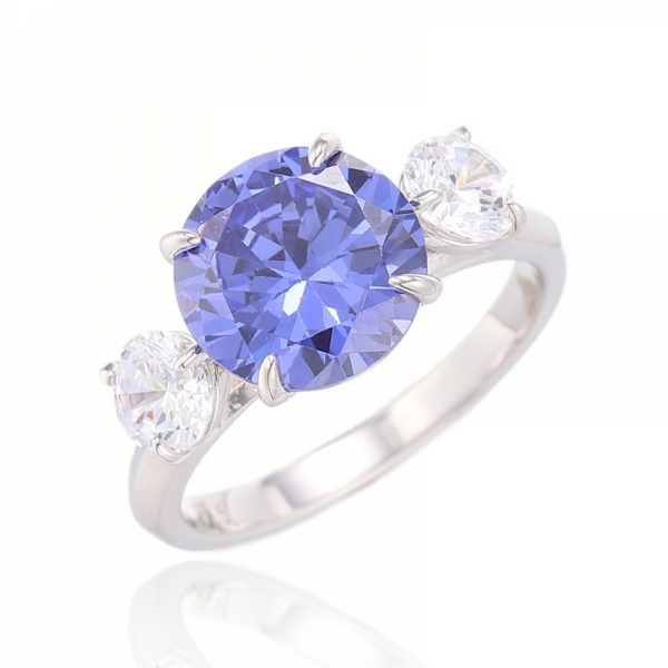 Round Diamond Pink And Canary Cubic Zircon Rhodium Silver Ring 