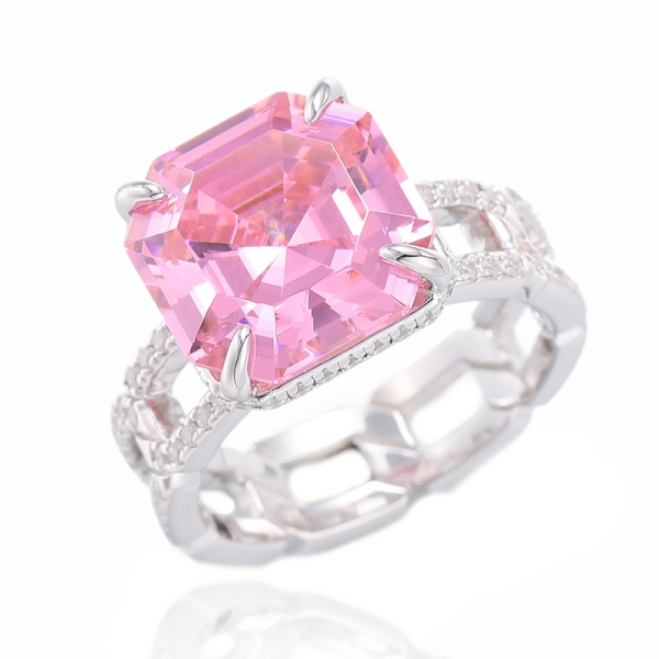 Asscher And Round White Cubic Zircon Silver Ring With Gold Plating 
