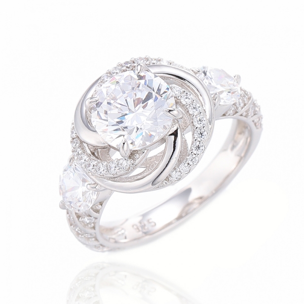 Round Morganite Nano And White Cubic Zircon Silver Ring With Rose Gold Plating 
