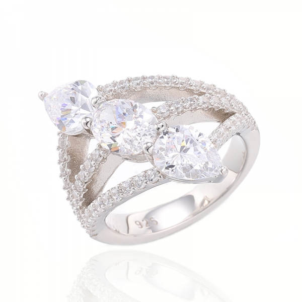 Oval And Pear Shape Tanzanite Cubic Zircon Rhodium Plating Silver Ring 