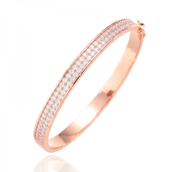 Round Mocha And White Cubic Zircon Silver Bangle With Gold Plating 