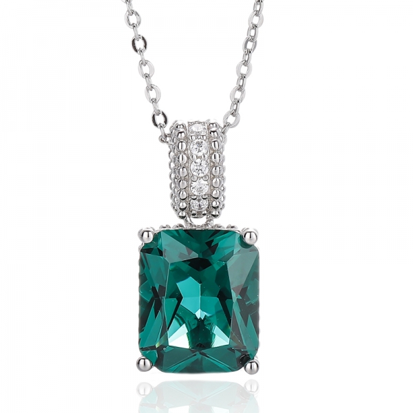 925 Octagon Tanzanite And Round White Cubic Zircon Rhodium Silver Pendant 
