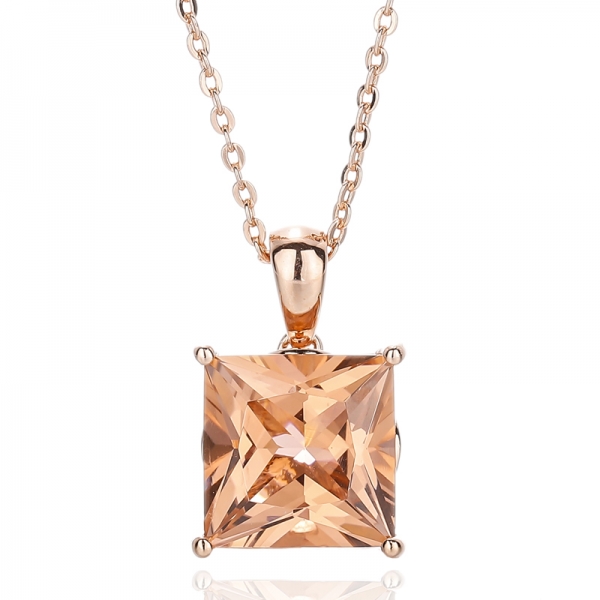 Square Morganite Nano Silver Pendant With Rose Glod Plating 