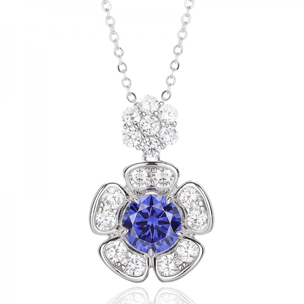 925 Round Diamond Pink And White Cubic Zircon Rhodium Silver Pendant 