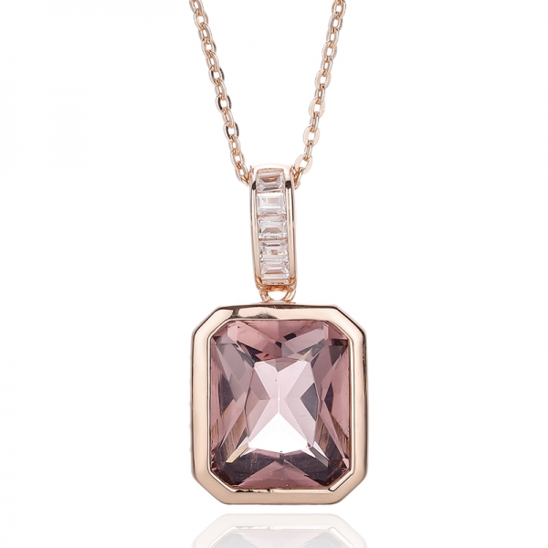 Octagon And Baguette White Cubic Zircon Rhodium Silver Pendant 