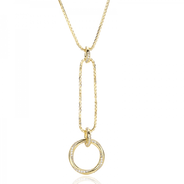 Round White Cubic Zircon Silver Pendant With Glod Plating 
