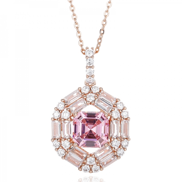 Asscher Cut Canary And Baguette White Cubic Zircon Silver Pendant With Glod Plating 