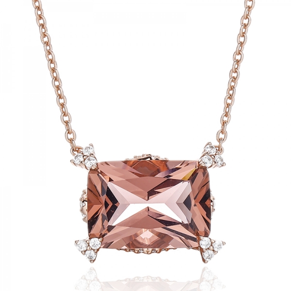 Octagon Diamond Yellow And Round White Cubic Zircon Rhodium Silver Pendant 