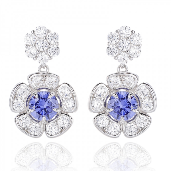 925 Round Diamond Pink And White Cubic Zircon Rhodium Silver Earring 