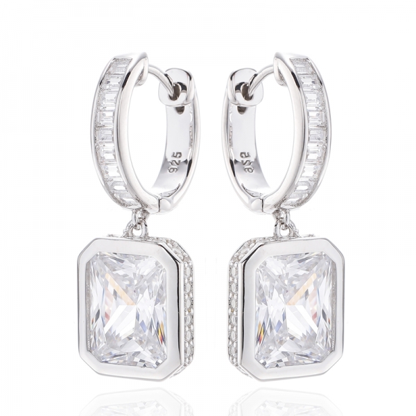 Octagon Morganite Nano And Baguette White Cubic Zircon Silver Earring With Rose Glod Plating 