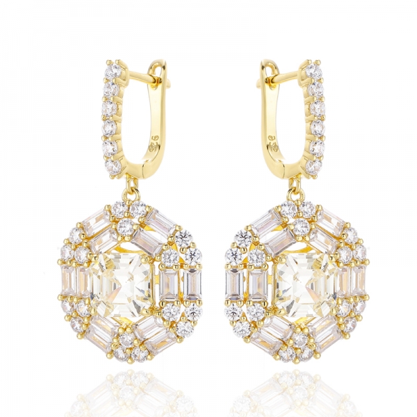 Asscher Cut Pink And Round White Cubic Zircon Silver Earring With Rose Glod Plating 