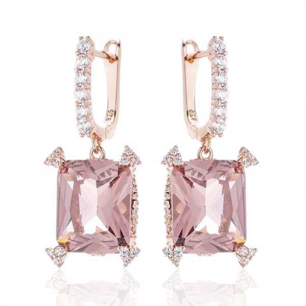 925 Octagon Diamond Yellow And Round White Cubic Zircon Rhodium Silver Earring 
