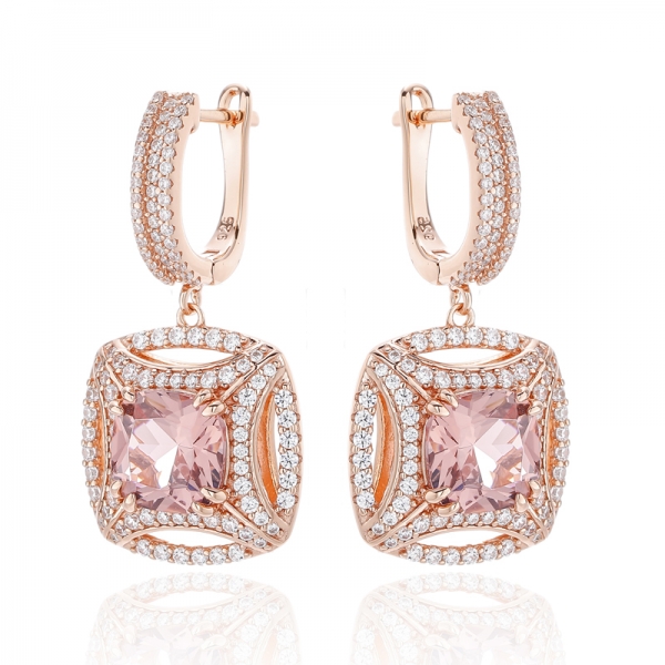 Cushion And Round White Cubic Zircon Rhodium Silver Earring 