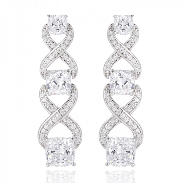 Cushion Cut Morganite Nano And Round White Cubic Zircon Silver Earring With Rose Glod Plating 