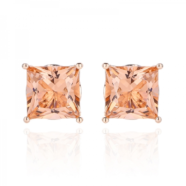 Square Morganite Nano Silver Earring With Rose Glod Plating 