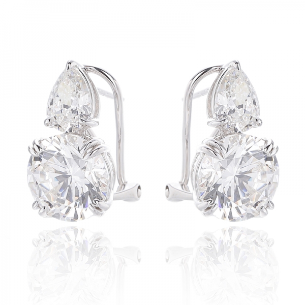 Pear Shape And Round Diamond G Cubic Zircon Rhodium Silver Earring 