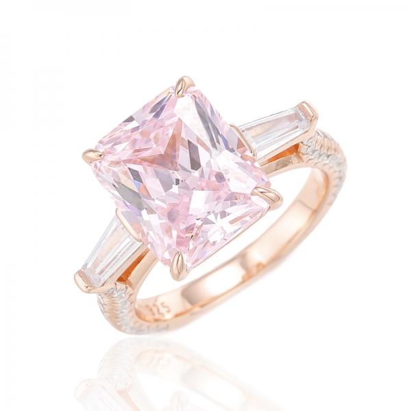 Octagon Tanzanite And Tapered White Cubic Zircon Rhodium Plating Silver Ring 
