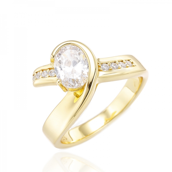 Oval Shape Blue Nano And Round White Cubic Zircon Rhodium Plating Silver Ring 
