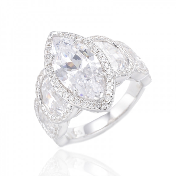 Marquise Diamond Yellow And Half Moon Shape White Cubic Zircon Rhodium Silver Ring 