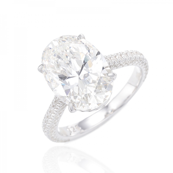 Oval Shape Diamond G And Round White Cubic Zircon Rhodium Silver Ring 
