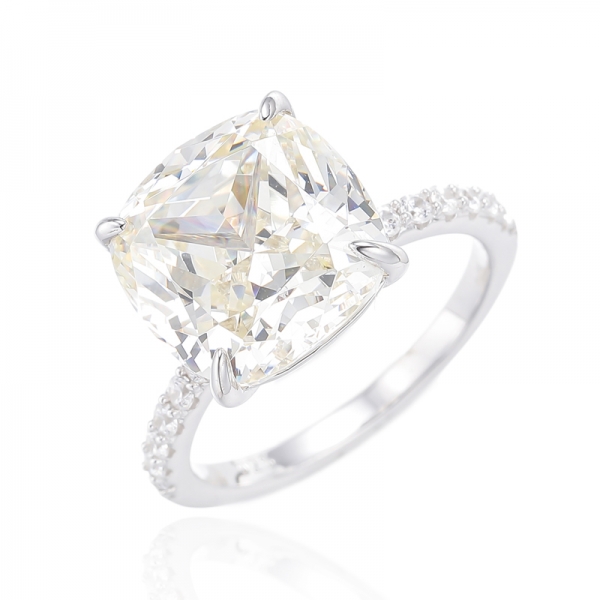 Cushion Diamond G And Round White Cubic Zircon Rhodium Plating Silver Ring 