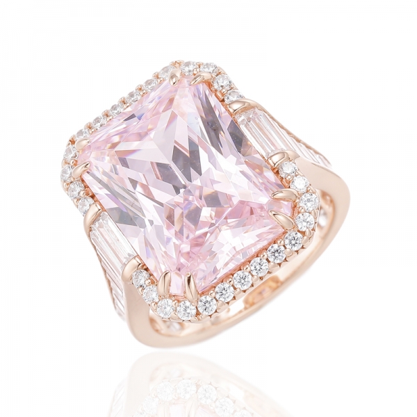 Octagon Tanzanite And Baguette White Cubic Zircon Rhodium Plating Silver Ring 