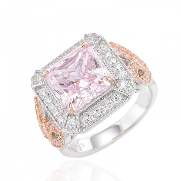 Octagon Diamond Yellow And Round White Cubic Zircon Rhodium Plating Silver Ring 