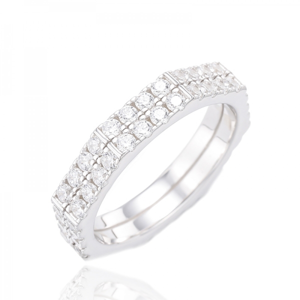 Round White Cubic Zircon Silver Ring With Rose Gold Plating 