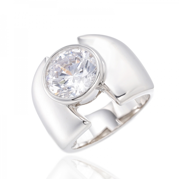 925 Round White Cubic Zircon Rhodium Plating Silver Ring 