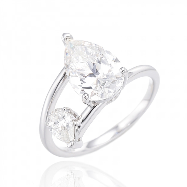 Pear Shape Diamond G Cubic Zircon Rhodium Plating Silver Ring 