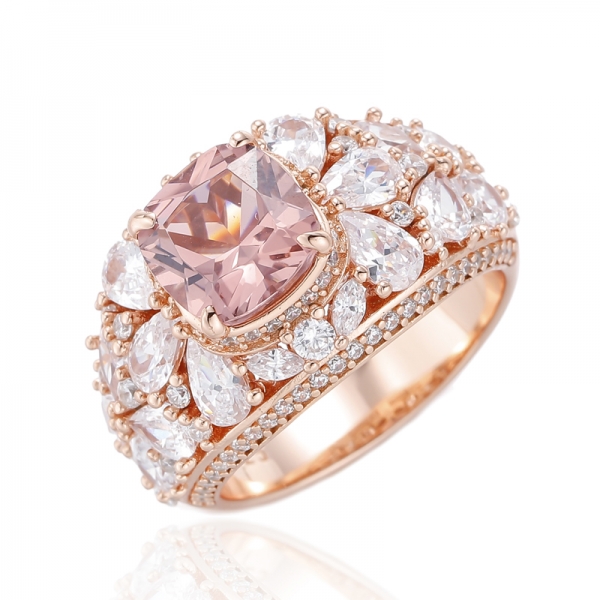 Cushion Diamond Yellow And Pear Sharp Yellow Cubic Zircon Silver Ring With Gold Plating 