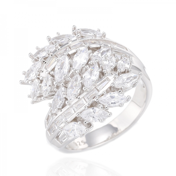 Marquise Green Nano And Tapered White Cubic Zircon Rhodium Plating Silver Ring 