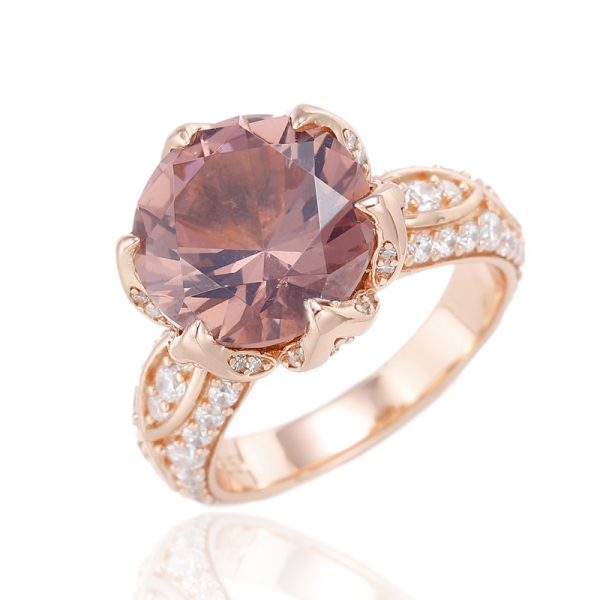 Round Diamond Pink And White Cubic Zircon Rhodium Silver Ring 