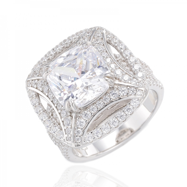 Cushion Morganite Nano And Round White Silver Ring With Rose Gold Plating 