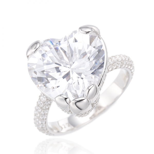 Heart Shape Green Nano And Round White Cubic Zircon Silver Ring With Gold Plating 