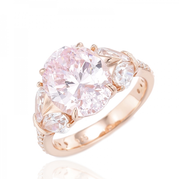 Oval Shape Tanzanite And Pear Shape White Cubic Zircon Rhodium Plating Silver Ring 