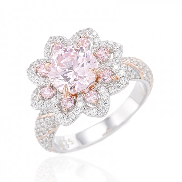 Round Tanzanite And White Cubic Zircon Rhodium Plating Silver Ring 