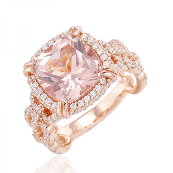 Cushion Green Nano And Round White Cubic Zircon Gold Plating Silver Ring 