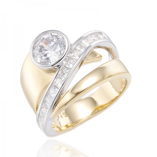 Round Morganite Nano And Square White Cubic Zircon Silver Ring With Rose Gold Plating 